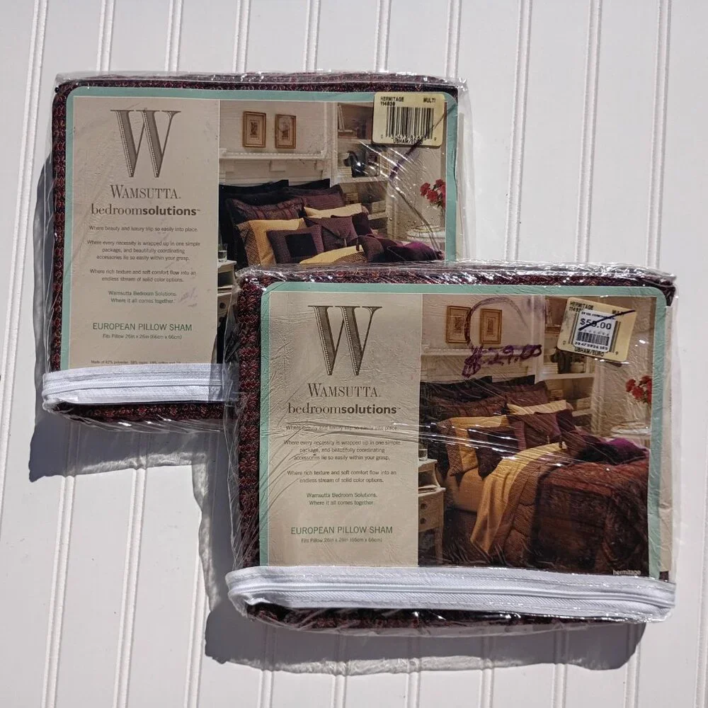 Vintage Pair of WAMSUTTA Euro Shams Hermitage Brown Maroon European Pillow NWT